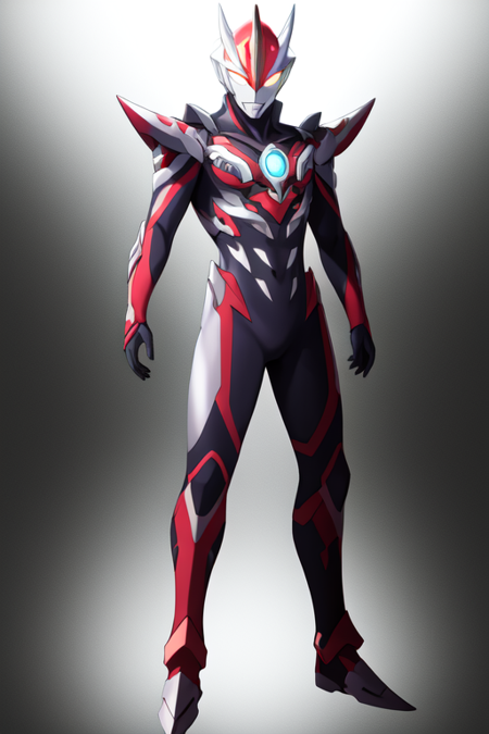 ultramannewgen, solo, 1boy, full body, male focus, glowing eyes, standing, alien, armor, looking at viewer, white eyes