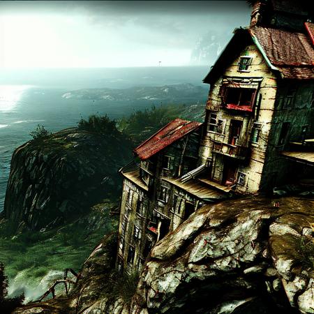 A house on the top of a cliff, by Apocofy