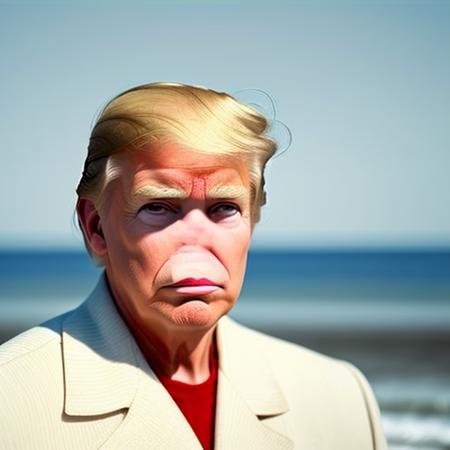 donald trump in a beach, (white hair)<lora:nose_remover-000033:0.9>, outdoors
