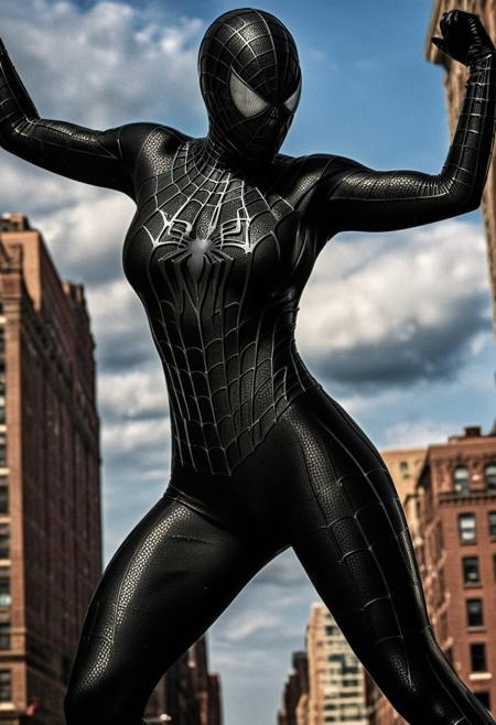 score_9, score_8_up, score_7_up, best quality, realistic, masterpiece, beautiful detail, hyperrealistic, afternoon sky, ((1girl, woman body, big breasts)), amazing detailed full body portrait of a beautiful girl, wearing a realistic and highly detailed black raimi spider-man suit, ((huge muscular girl)), ((wears black spiderman mask)), professional model wears ultra - detailed black raimi spider - man suit, ultra - detailed and grained black raimi spiderman suit, suit covered entire body and hand, black spiderman gloves, wet, (dancing), (full body), (dirty skin), octane render, highly detailed, volumetric, dramatic lighting, (highest quality:1.1), (HDR:1.3), (top quality, best quality), realistic, high definition,