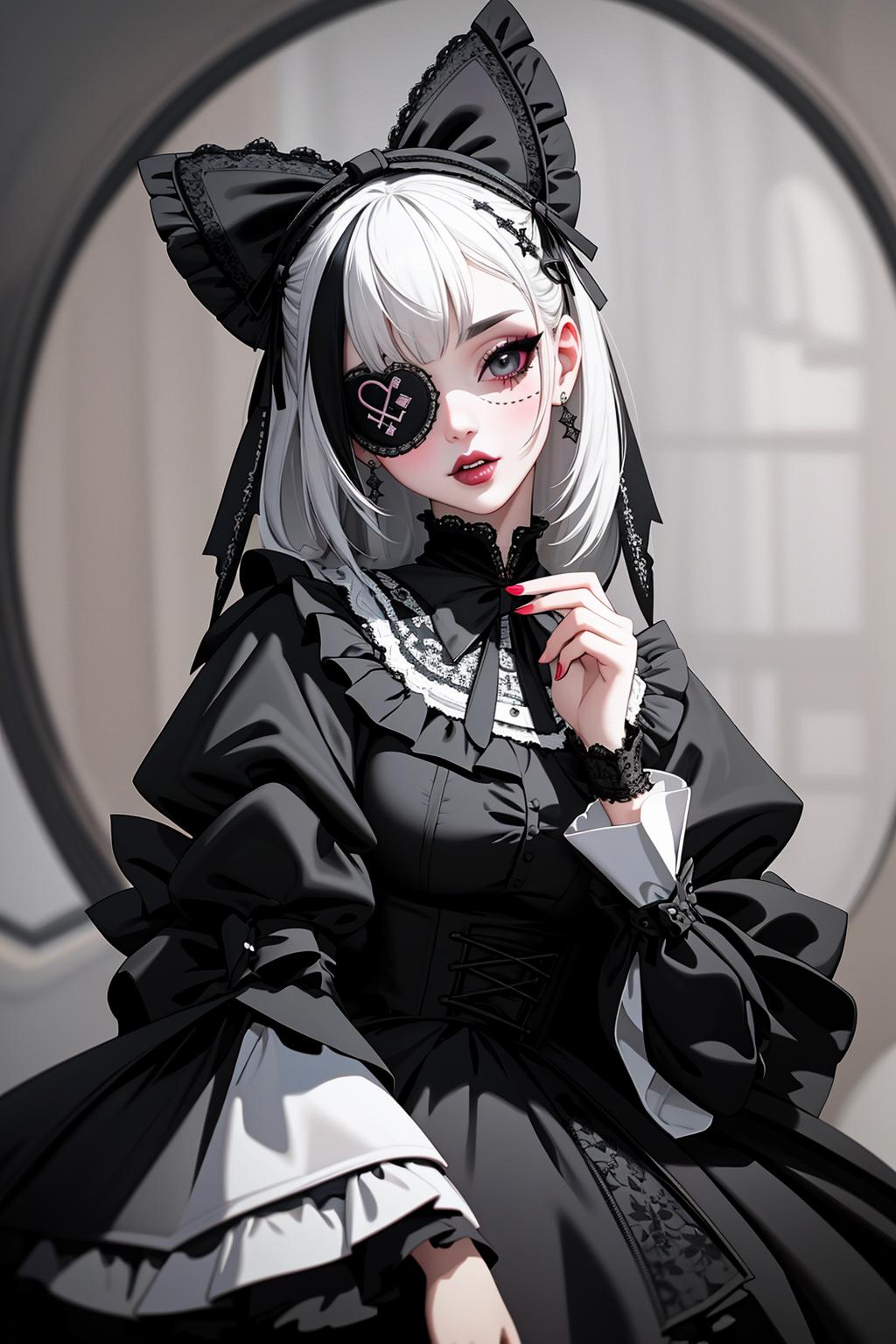 Premium AI Image | AI generated anime girl in a lolita black dress