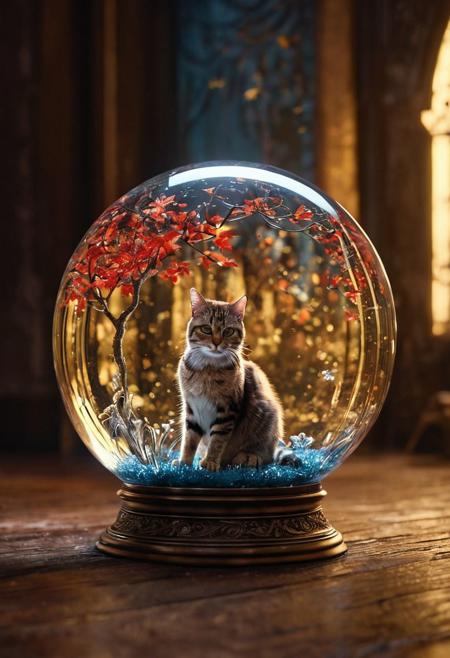 cinematic still A glass sphere sculpture, concealed inside the sphere is a Fantasy Cat sitting under a mushroom, in the evening, holographic sparkles floating around, glowing particles, detailed image, 8k high quality detailed, shaped sphere, amazing wallpaper, digital painting highly detailed, 8k UHD detailed, beautiful art UHD, focus on full glass sphere, bokeh, background Modifiers: extremely detailed Award winning photography, fantasy studio lighting, photorealistic very attractive beautiful imperial colours ultra detailed 3D, (Very Intricate), UHD . emotional, harmonious, vignette, 4k epic detailed, shot on kodak, 35mm photo, sharp focus, high budget, cinemascope, moody, epic, gorgeous, film grain, grainy, A glass sphere sculpture, concealed inside the sphere is a Fantasy Castle, in the day, detailed image, 8k high quality detailed, shaped sphere, amazing wallpaper, digital painting highly detailed, 8k UHD detailed oil painting, beautiful art UHD, focus on full glass sphere, bokeh, background Modifiers: extremely detailed Award winning photography, fantasy studio lighting, photorealistic very attractive beautiful imperial colours ultra detailed 3D, (Very Intricate), UHD, epic composition, magical atmosphere, cinematic, rich vivid colors, ambient, dynamic dramatic, pristine, complex, glowing, symmetry, perfect, pure, great fine detail, polished,, intricate, artistic, innocent, fantastic, creative, positive radiant, light, color