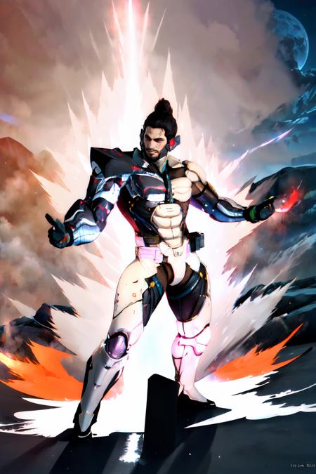 Highly detailed, High Quality, Masterpiece, beautiful, ki charge, <lora:DBKiChargeLight:0.8>, 1boy, solo, fighting stance, aura, white aura, Jetstream Sam, facial hair, male focus, beard, cyborg, <lora:Char_MGR_JetstreamSam:0.9>