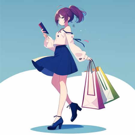 colorful,  illustration,2d illustration, abstract,girl,shopping,chart,,clear backgroud <lora:colorillu3:1>