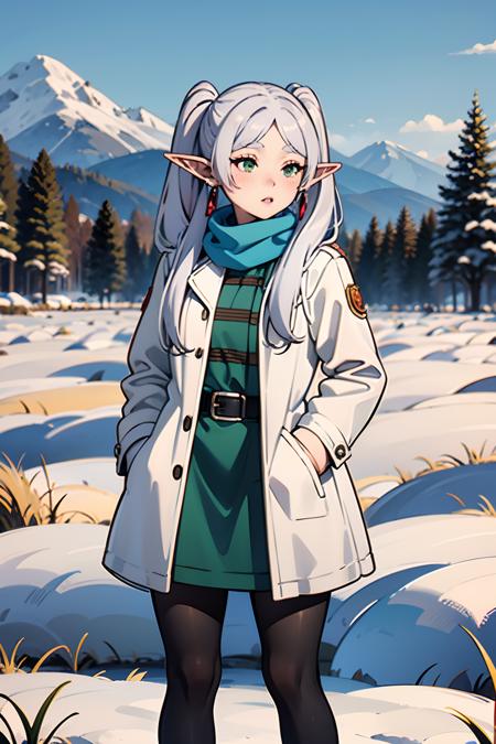 ingling green eyes,silver hair,pointy_ears,twintails