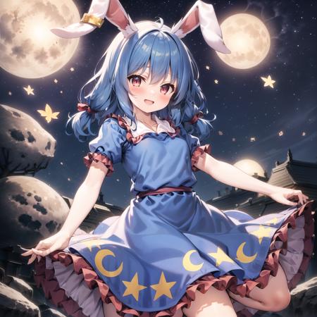 (masterpiece), best quality,1girl,seran,dress,seiran (touhou),frilled dress,blue hair,Rabbit ears,red eyes,twintails <lora:Seiran_V01:0.74>