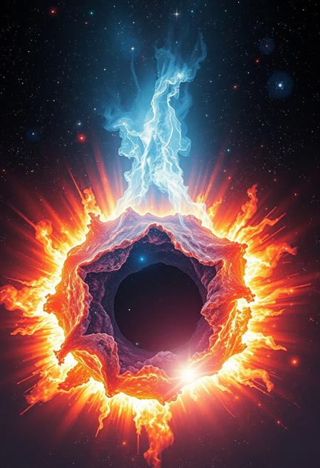 THE CREATION OF THE UNIVERSE THROUGH THE IMPLOSION OF A SUPERNOVA BLACK HOLE EMITTING ENERGY FULLON LIFEFORCE SPECTACULAR COSMIC BIRTH