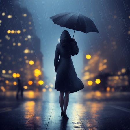 A woman , rain , city