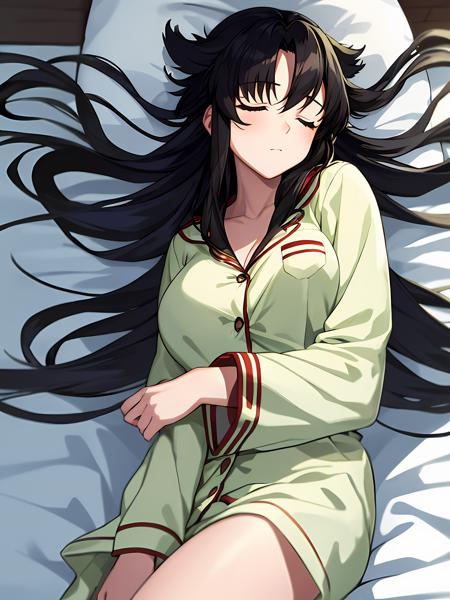 (exceptional, best aesthetic, new, newest, best quality, masterpiece, extremely detailed), 1girl, solo, yomikoreadman, (sleeping:1.2), lying_on_bed, closed_eyes, pajamas, from_above