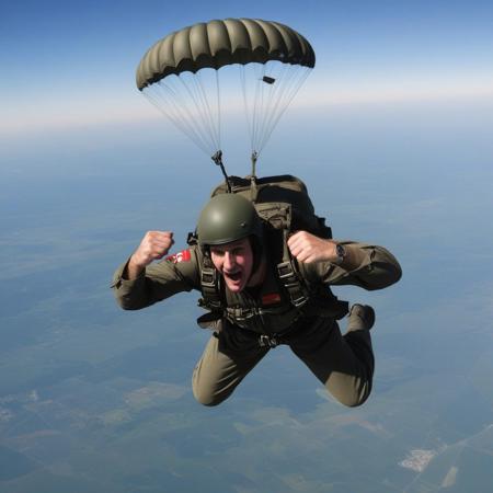 soldier performing a parachute jump from the top of a plane