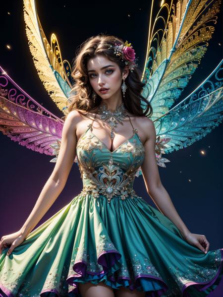 (masterpiece, top quality, best quality, official art, beautiful and aesthetic:1.2), (1girl),light painting, (long exposure:1.2),dynamic streaks, extreme detailed,(fractal art:1.3),colorful,highest detailed,chiffon dress,jewelry,flower,fairy,wings on her back,upper body