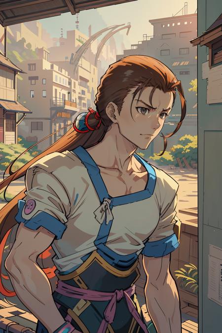 (masterpiece), (best_quality), (sketch, cel shading), 1boy, 30 years old, fei fong wong, brown hair (relaxed:1.4), (happy:0.5), close up,  (masterpiece), (best_quality), (illustration), anime movie background, official art, amazing location design, a (elegant Cyberpunk:1.3)Tajik (town:1.3)[, trending on artstation::0.4]<lora:fei_fong_wong_sd15a:1>