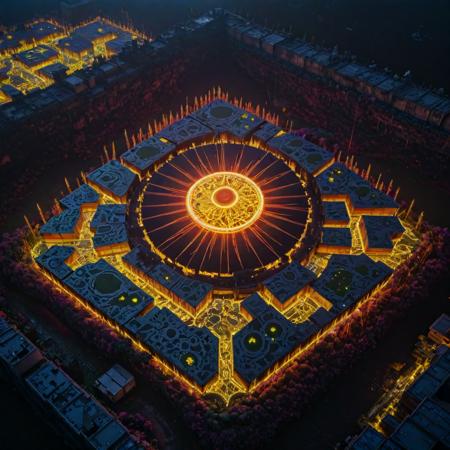 (designed by Eiichiro Oda:0.8) and (Sakimichan:1.1) and (Posuka Demizu:0.8) , anime key visual, concept art, aerial shot of a Dullcore Flaming Papuan (Stellar nursery:1.3) , it is engraved with Tattersall and fluorescent yellow patterns, it has ornate details, Candid Zurich in background, crowded dungeon and lava pit, Clear skies, Wide view, Magic Realism, Fearful, Neo, cinematic lighting, 35mm, Velvia, Kintsugi, Decals, extremely beautiful, pixiv