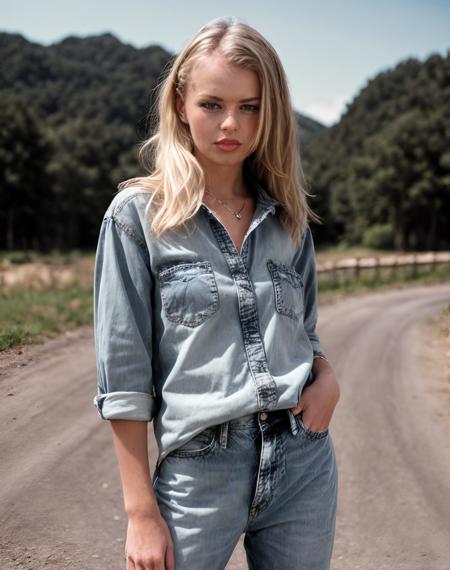 cinematic photo  <lora:quiron_DoraVenter_v1_Lora:0.77> DoraVenterQuiron woman, a woman wearing Boyfriend jeans: Relaxed, loose-fitting jeans with a slouchy, casual look. . 35mm photograph, film, bokeh, professional, 4k, highly detailed