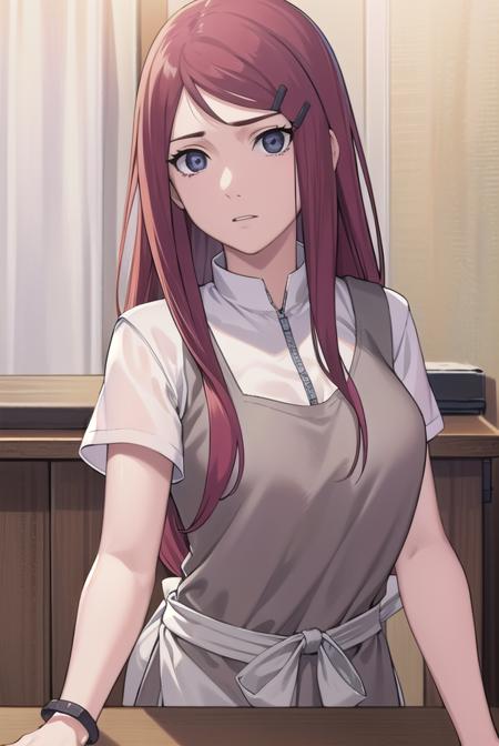 kushina, <lora:kushina-lora-nochekaiser:1>,
kushina, long hair, hair ornament, red hair, hairclip, (grey eyes:1.5),
BREAK shirt, dress, jewelry, white shirt, short sleeves, apron, bracelet, green apron, collar,
BREAK looking at viewer, upper body, full body, cowboy shot,
BREAK indoors,
BREAK <lyco:GoodHands-beta2:1>, (masterpiece:1.2), best quality, high resolution, unity 8k wallpaper, (illustration:0.8), (beautiful detailed eyes:1.6), extremely detailed face, perfect lighting, extremely detailed CG, (perfect hands, perfect anatomy),