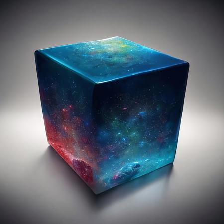 a rainbow galaxy inside a cube of ice, isometric, black background, oil painting, (no humans:1.9), <lora:StarkJourney:1.0>