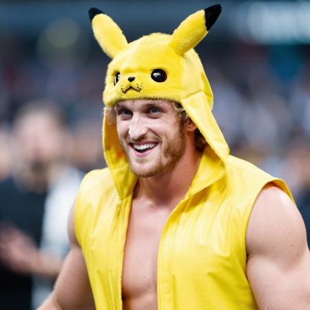 loganpaul person <lora:2023-08-22-LoganPaul Person - 1500 - 12img:1> (wearing a pikachu costume.:1.3) and coming out of an alien house.