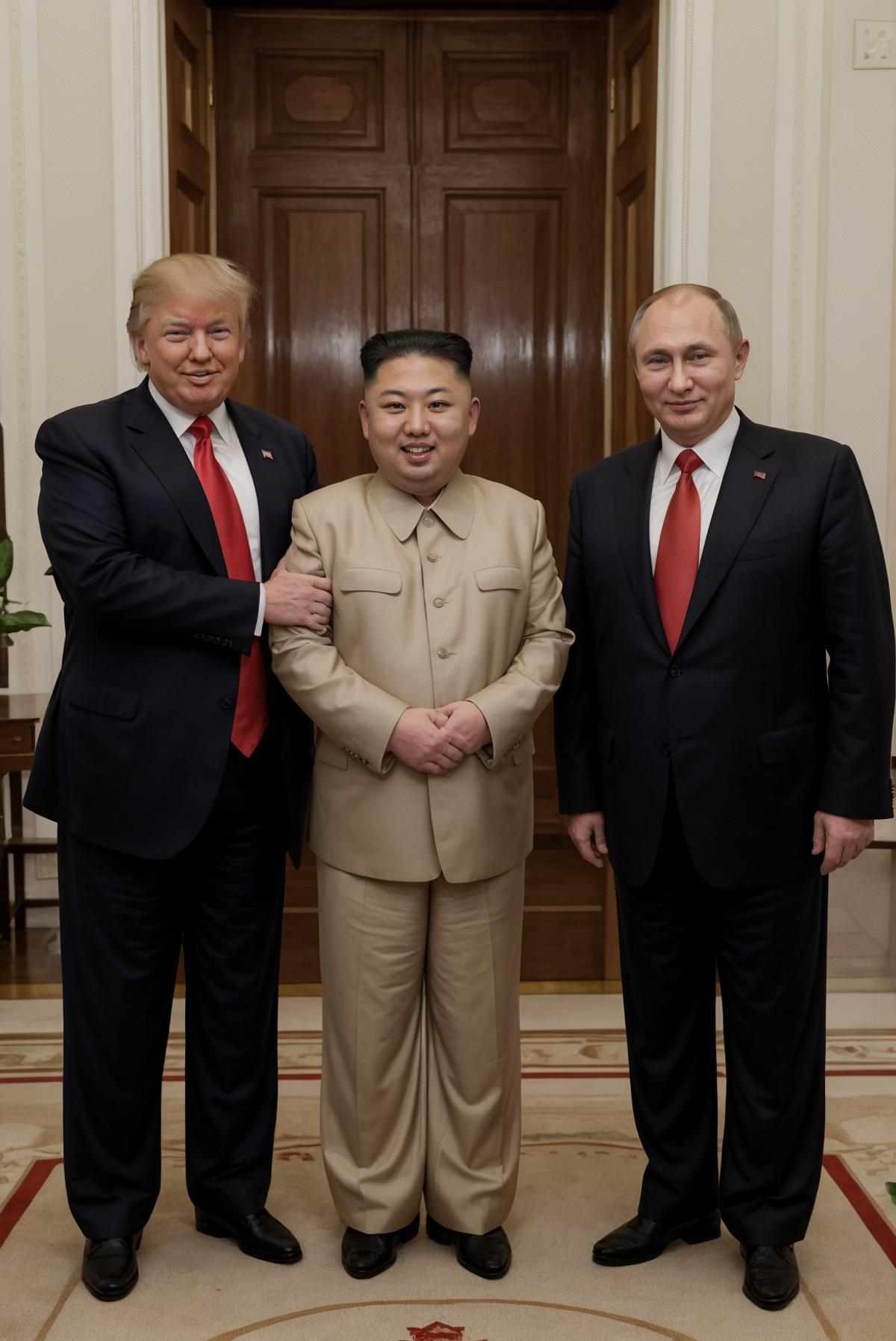 Three Men Standing Together: Trump, Kim Jong-un, and Putin