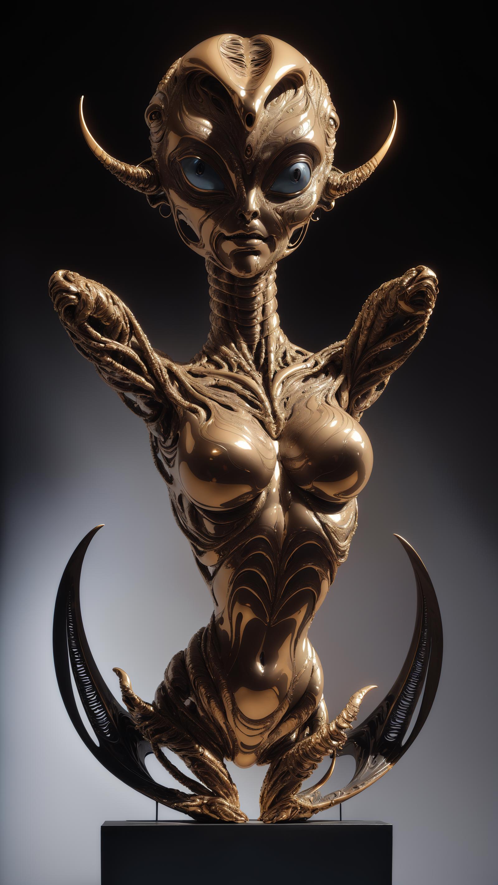 Gold Sculpture of a Female Figure with Horns and Tail