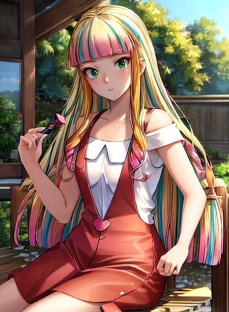 best quality, (masterpiece),(ultra-detailed), (high quality), (high resolution),<lora:add_detail:0.5> , <lora:risa-10:1>,risa, long hair, blonde hair, green eyes, multicolored hair, bangs, pink hair, blunt bangs, makeup, sunglasses