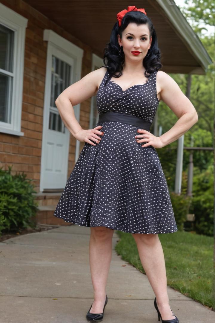 pregnant preggo milf wearing a pinup style rockabilly dress