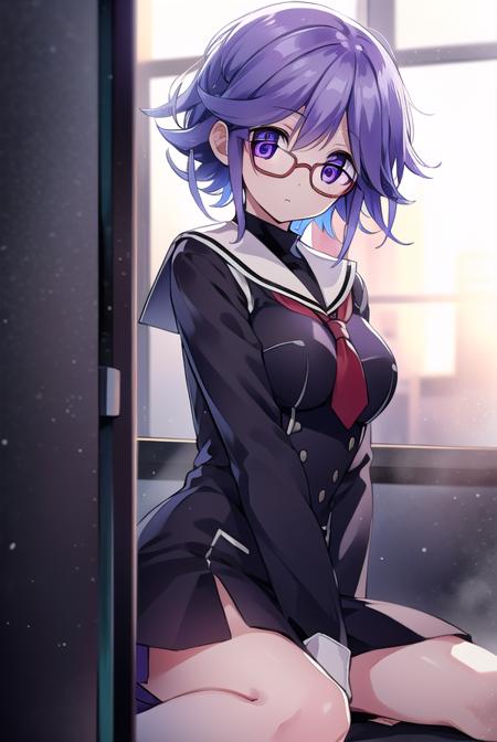 hanakazuki, <lyco:hanakazukiLYCORIStest:1>,
hana kazuki, short hair, hair between eyes, (purple eyes:1.1), purple hair,  glasses,
BREAK long sleeves, dress, school uniform, necktie, black dress, short dress, red necktie,
BREAK looking at viewer,
BREAK indoors, classroom,
BREAK <lora:GoodHands-vanilla:1>, (masterpiece:1.2), best quality, high resolution, unity 8k wallpaper, (illustration:0.8), (beautiful detailed eyes:1.6), extremely detailed face, perfect lighting, extremely detailed CG, (perfect hands, perfect anatomy),