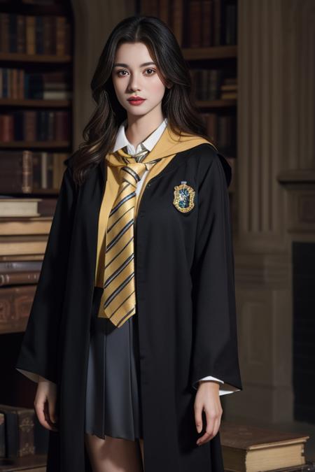 hufflepuff uniform, hogwarts school uniform, robe, collared shirt, necktie,