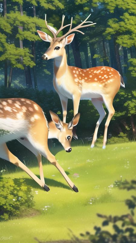 high quality, high resolution, extreme detail, masterpiece, forest, grassy field, deer, <lora:Deer_LoRA:1>, closeup