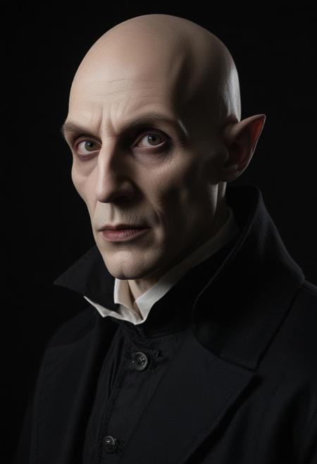 <lora:18th_Century_man_V0-000018:0.8> w16hsl1ps, Nosferatu the vampire,  professional studio quality modeling headshot, 4K, historical wig, (simple black background:1.2), dramatic lighting, ultra realistic photograph, professional art,   (black coat)