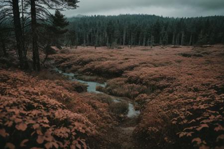 raw photo, a sunset landscape, Valdivian temperate forests, Chilean forest,  cozy, photorealistic, high detailed texture, 8k uhd, dslr, soft lighting, high quality, film grain, Fujifilm XT3, Sony A7 IV, highly detailed photography, (muted colors, cinematic, dim colors, soothing tones:1.2), vibrant, insanely detailed, hyperdetailed, (dark shot:1.2), (vsco:0.3), (intricate details:0.9), (hdr, hyperdetailed:1.2) (highest coherency: 1.39) (highest quality: 1.39) (rule of Thirds) (award winning) (breathtaking) (masterclass) (vibrant color: 0.79) (raining)