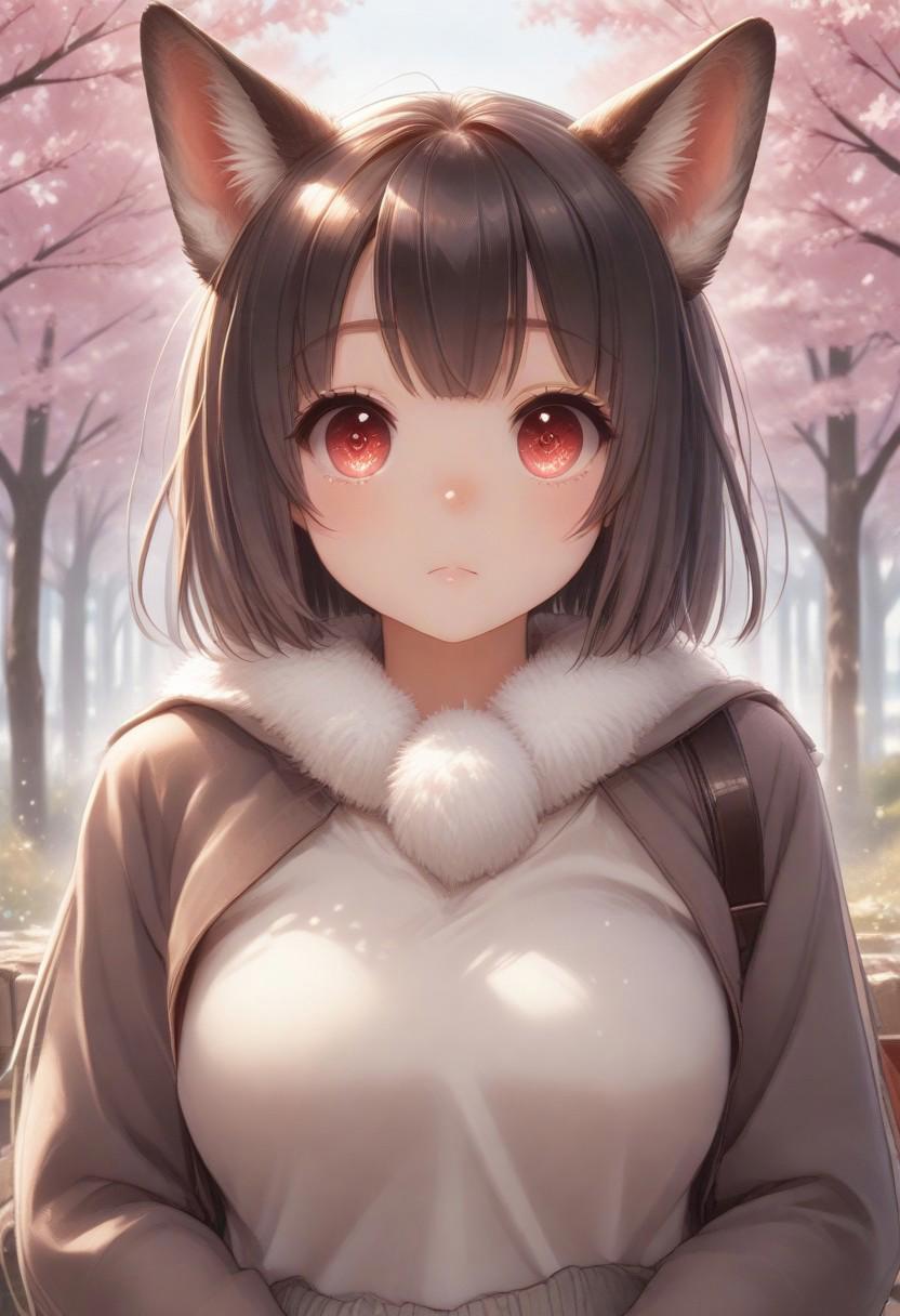 score_9, score_8_up, score_7_up, Aya_P, scenery, source_furry, (big breasts:0.5). (mature woman:1.1), fur skin, fur animal, furry, furry Dog, white and gray fur, white belly, red eyes, Dog ears, long ears Dog, (detailed eyes, Eyes in high definition, eyes with a lot of detail), (split eyes) ,(best quality:1.4), Round eyes, anime eyes