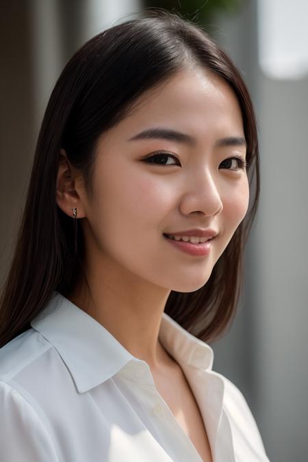 (best quality:1.4),(masterpiece:1.4),(photorealistic:1.4),(ultra high res, raw photo:1.4),(hdr, hyperdetailed:1.2),(8K:1.2),RAW photo,face portrait photo of Because Asian beauties,richly defined face,white skin,dewy skin,products shot,wearing white blouse,happy face,cinematic shot,dramatic lighting,sunlight,softlight,