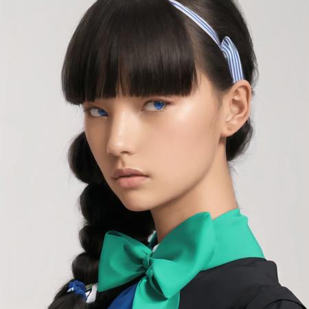 <lora:balenciaga:1>, balenciaga, photo \(medium\),
1girl, bangs, black gloves, black ribbon, black serafuku, blue eyes, braid, elbow gloves, gloves, green hair, green neckerchief, hair between eyes, hair flaps, hair ribbon, neckerchief, parted bangs, ponytail, ribbon, school uniform, serafuku, side braids, sidelocks, solo, twin braids, upper body, wrist cuffs