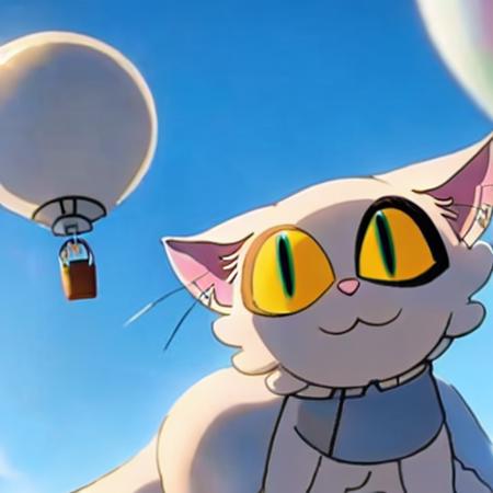 <lora:suzume:1>, 1cat, hot air balloon, blue sky