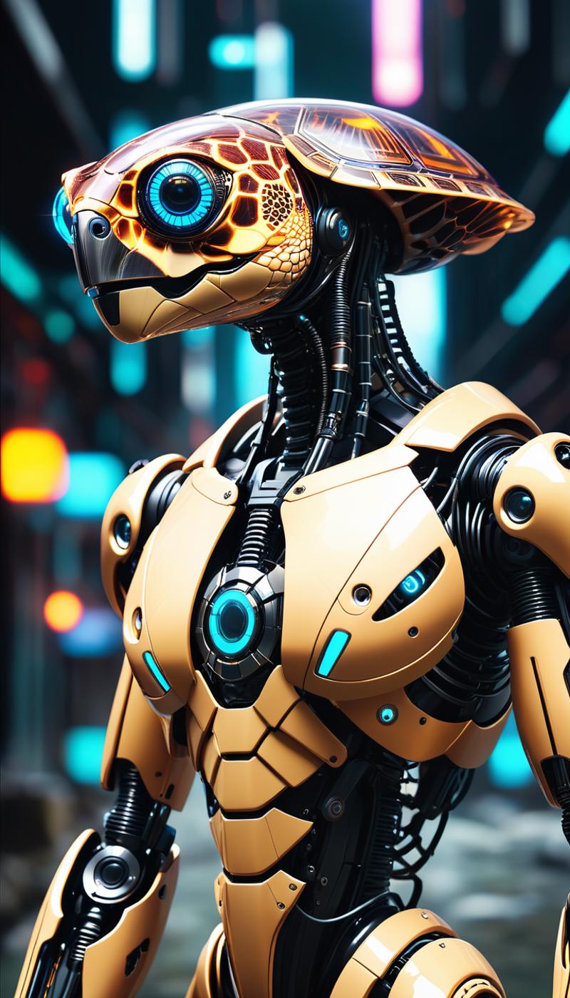 A Robotic Figure with Blue Eyes and a Yellow Body.