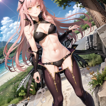 Queen_Medb a anime styled drawing of a girl with long pink hair and white clothes, 1girl, long hair, solo, pink hair, dress, medb (fate), smile, outdoors, high heels, full body, city background, tiara, white bag, sleeveless, white dress, sleeveless dress,  standing, 1girl, medb (fate), solo, white swimsuit, long hair, bikini, tiara, pink hair, day, twintails, breasts, smile, outdoors, looking at viewer, navel, black mini skirt, ,Queen_Medb, a female anime character in white shorts, 1girl, medb (fate), long hair, pink hair, solo, gloves, skirt, navel, white gloves, holding, open mouth, smile, looking at viewer, :d, white skirt, yellow eyes, outdoors, city background, a young woman wearing a  mittens, medb (fate), 1girl, solo, long hair, pink hair, smile, looking at viewer, fur coat, tiara, white footwear, thighhighs, outdoors, city background, the cartoon woman is standing on the sand by a rocky outcrop, 1girl, solo, pink hair, long hair, yellow eyes, swimsuit, navel, bikini, smile, day, the female character is wearing a purple outfit and  a black bodysuit, 1girl, solo, pink hair, long hair, sandals, navel, yellow eyes, outdoors, beach background, posing, Queen_Medb, a sexy woman in red outfit, medb (fate), 1girl, riding crop,breasts, solo, thigh boots, navel, gloves, peaked cap, pink hair, hat, boots, cleavage, elbow gloves, skirt, thighhighs, smile, medium breasts, outdoors, city background, a pretty cartoon of a sexy girl in a bikini sitting on a palm tree island, 1girl, swimsuit, solo, day, outdoors, long hair, bikini, pink hair, beach, breasts, medb (fate), navel, open mouth, smile, looking at viewer, yellow eyes, white bikini, side-tie bikini bottom, sky, medium breasts, cloud, palm tree, tree, :d, hat, blue sky, ocean, cleavage