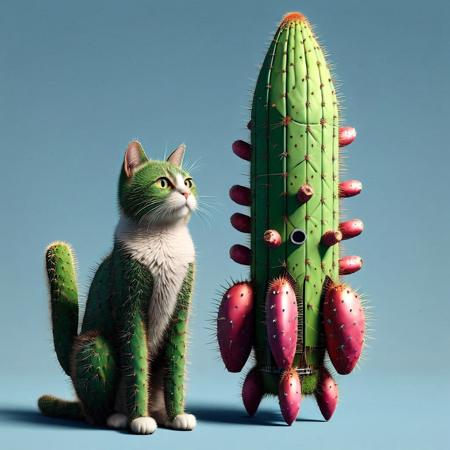 <lora:Prickly Pear Style v1:1>,  giant rocket with a cat