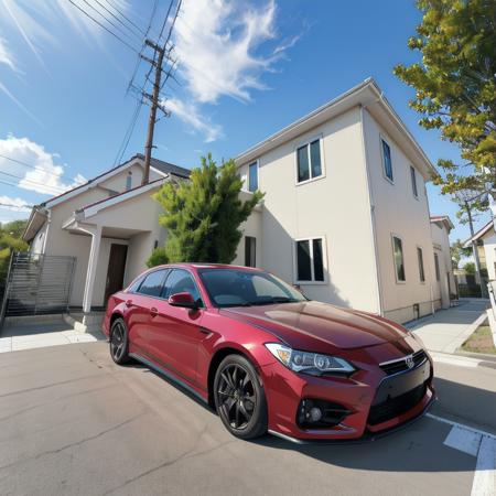 best quality, ultra-detailed, illustration,
jyutaku, japan, scenery, car, ground vehicle, motor vehicle, outdoors, tree, scenery, sky, building, window, vehicle focus, day, real world location, power lines, blue sky, utility pole, lamppost, road, sports car, house, 
<lora:JAPAN_SCENERY_HOUSE_SD15_V1:1>