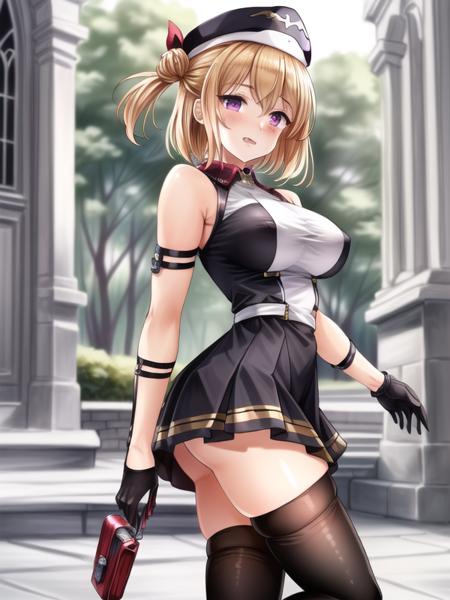  leipzig,zettai ryouiki, hat,hagoromo, miniskirt, hair up, black thighhighs, gloves, sleeveless, long dress,white shirt,