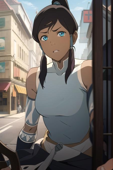 avatarkorra, <lyco:korra-lyco-nochekaiser:1>,
korra, long hair, black hair, ponytail, dark skin, dark-skinned female, topknot,
BREAK ,
BREAK looking at viewer,
BREAK outdoors,
BREAK <lora:GoodHands-vanilla:1>, (masterpiece:1.2), best quality, high resolution, unity 8k wallpaper, (illustration:0.8), (beautiful detailed eyes:1.6), extremely detailed face, perfect lighting, extremely detailed CG, (perfect hands, perfect anatomy),