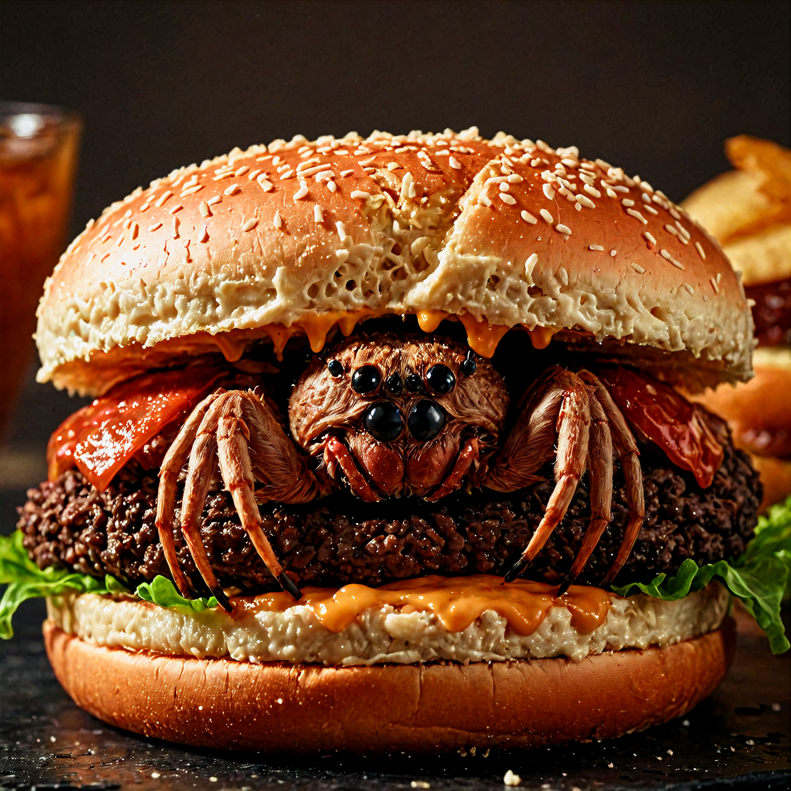 RAW photo, a spider inside a cheese burger, ultra realistic, intricate, 4k, hdr, 
<lora:sinfully_stylish_SDKL:1>