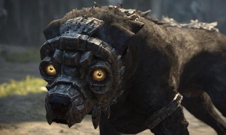 <lora:shadowofthecolossus-000004:0.9>,sotr,giant dog,glowing eyes,cinematic,50nm dof,bokeh,realistic,sharp focus,ultra detailed,128k uhd,awardwinning,trending on artstation