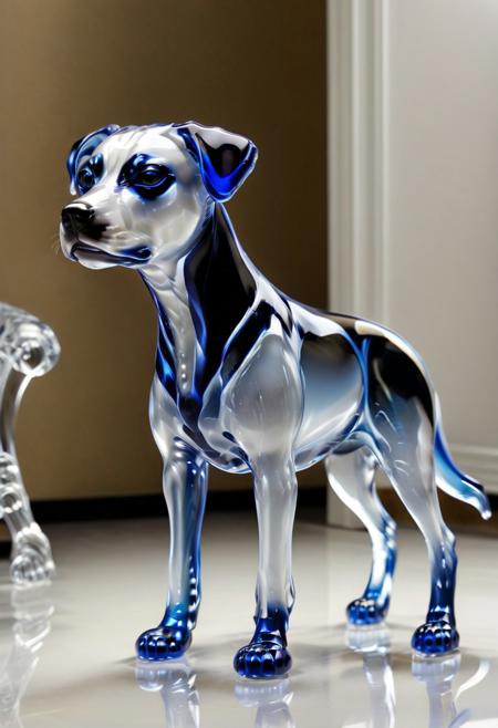 murano_glass_style, (livingroom:2), (dog murano_glass_style:2). (indoors:1.6), (large room:1.2).