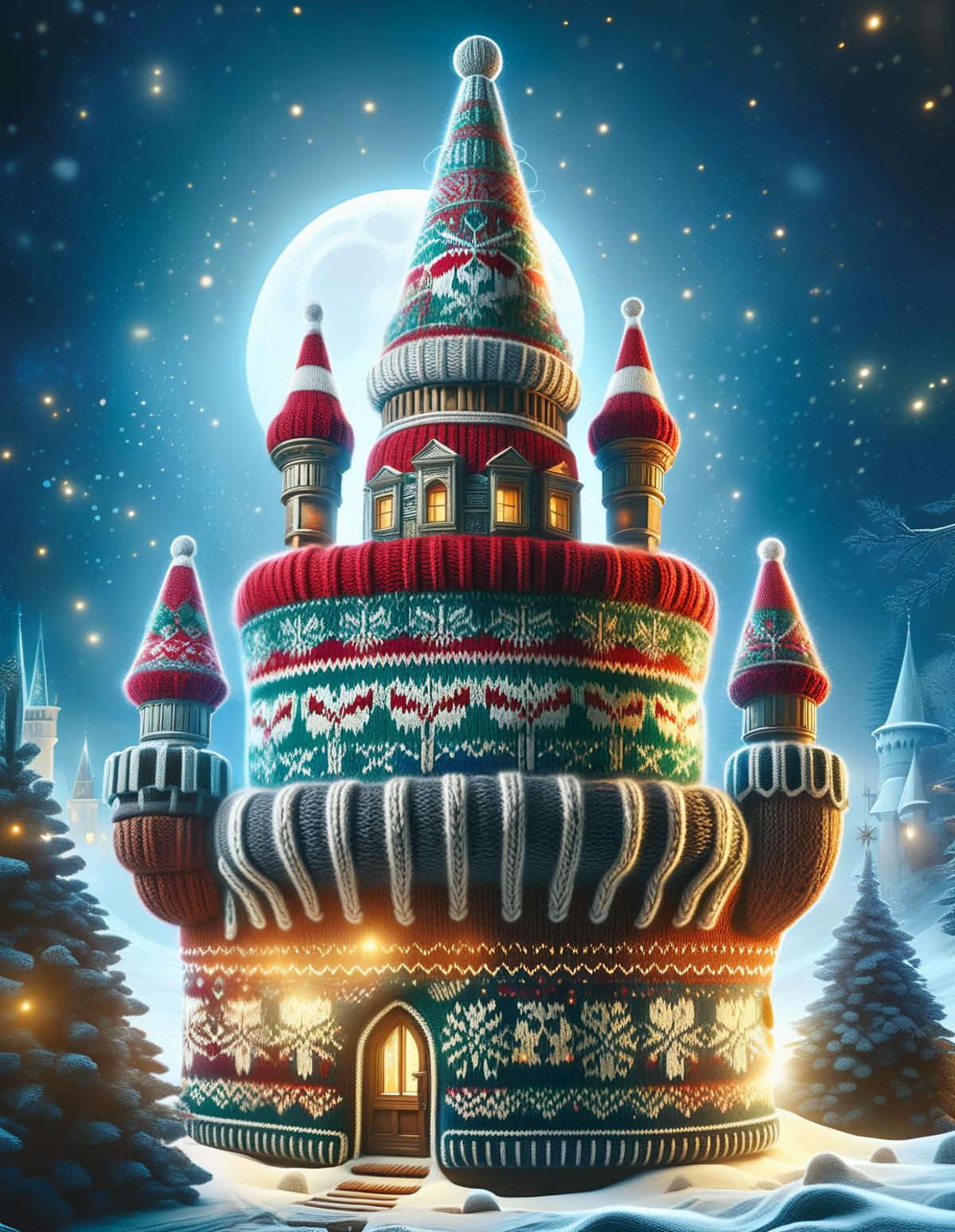 A Christmas Castle Cake with a Moonlit Night Sky in the Background