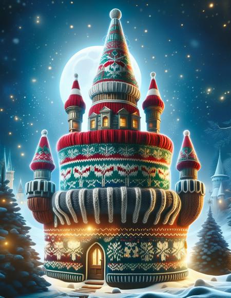 <lora:SDXLChristmasSweater:1>christmassweater, dynamic shot, maserpiece, best quality digital fantasy art of a fairytale Christmas sweater castle at night in a winter wonderland