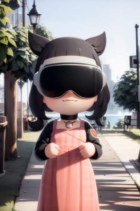 masterpiece, best quality, <lora:ach02-000010:1>,chibi, 1girl, tree, solo, outdoors,
wearing VR glasses vision pro <lora:vision_pro_v2:0.55>,
hmmarnie, aqua eyes, black choker, red ribbon, pink dress, jewelry, black jacket, open clothes, long sleeves, <lora:marnie_v1:0.55>,