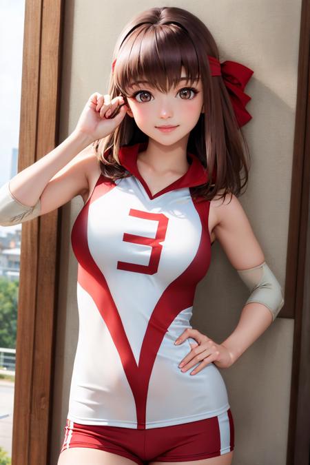 kondou taeko headband sportswear volleyball uniform sleeveless shirt red shorts elbow pads