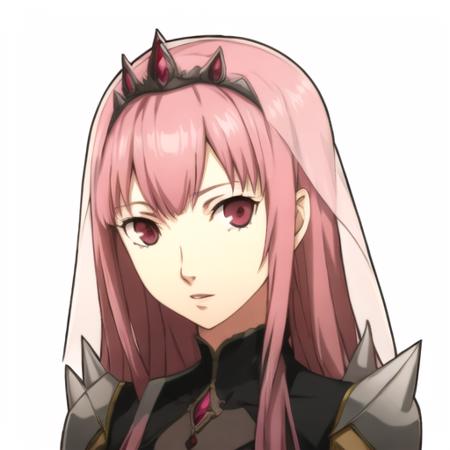 1girl, portrait, solo, white background, mori calliope, long pink hair, pink eyes, veil, shoulder spikes, black tiara,

<lora:Mori_Calliope_128_epoch-000012:0.8> <lora:p5_Portrait_v0.3:0.7>