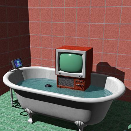 1990s CGI television in a bathtub  <lora:1990s_CGI_XL:1>