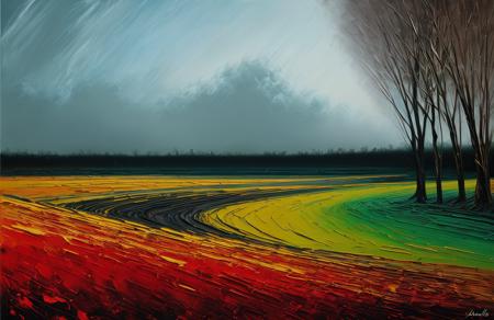 (style of Josh Adamski:1.05), a painting,scenery,scene painting, field ,coppice ,arboretum ,estate , Lava Tube ,